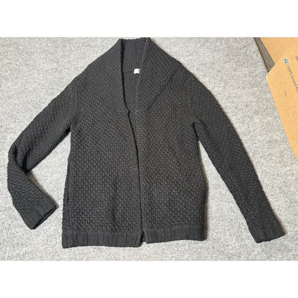 Zara Man Sweater Mens L Black Chunky Knit Shawl Collar Open Front Cardigan